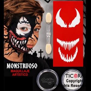 KIT MAQUILLAJE ARTISTICO NEGRO Y BLANCO (BLISTER 2 UNID - 4 GR) + 2 STENCIL + ESFUMINO
